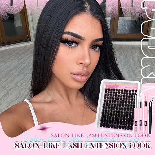 Fluffy Lash Clusters with Spikes Lash Extension Kit Volume Eyelash Clusters Kit Spikes Lash Clusters Kit 300D Wispy Eyelash Extension Kit 12-22mm Long Cluster Eyelash Extensions Kit