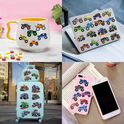96 PCS Monster Truck Race Car Pre-Cut Temporary Tattoos for Kids | Super Cute Themed Birthday Party Favors, Supplies, Decorations, Fake Tattoo Stickers, Rewards & Gifts for Boys Girls