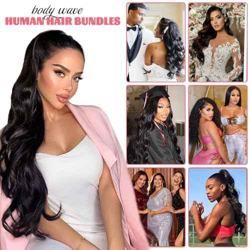 14A Human Hair Bundles 24 26 28 Inch Body Wave Bundles Human Hair 100% Unprocessed Brazilian Virgin Hair Body Wave 3 Bundles Human Hair Extensions for Women Natural Color Quick Weave