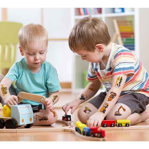 Cars and Trucks Temporary Tattoo for kids - 10 Sheets Cars Construction Tractor Temporary for Girls Boy Body Arm Shoulder Cute Tattoos Stickers, Birthday Party Supplies Gifts for Kids