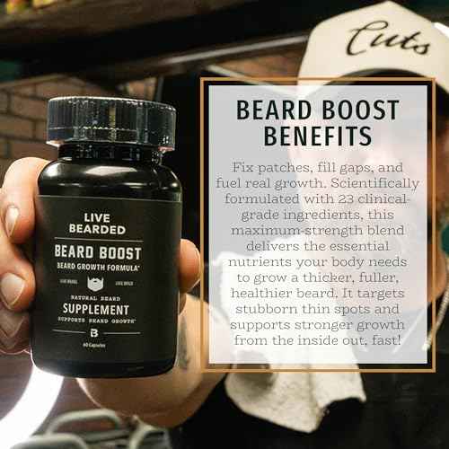 Live Bearded Beard Boost - Beard Growth Vitamins for Men with Biotin, Collagen, Silica, Fo-Ti Root - Facial Hair Growth for Men, Made in The USA | 90-Day Supply