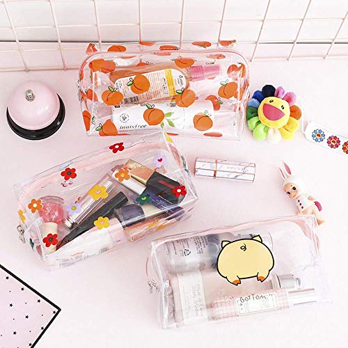 3 Pcs Cute Crystal Clear Cosmetic Bags, Travel Toiletry Clear Makeup Bags, Portable Makeup Brushes Kit Storage Bag, Waterproof Cartoon Organization For Women Girls (3-Piece Option B)