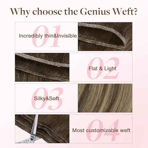 GOO GOO Genius Sew In Remy Weft Hair Extensions, 4/26/4 Balayage Chocolate Brown to Honey Blonde 20inch 60g, Hand Tied