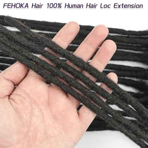 0.8cm Human Hair Locs Extensions 8 Inch 60 Str Loc Extension Black 100% FUll Handmade Human Hair Dreadlock Extension for Woman/Man/Kids Human Hair Locks Can be Curly and Dyed