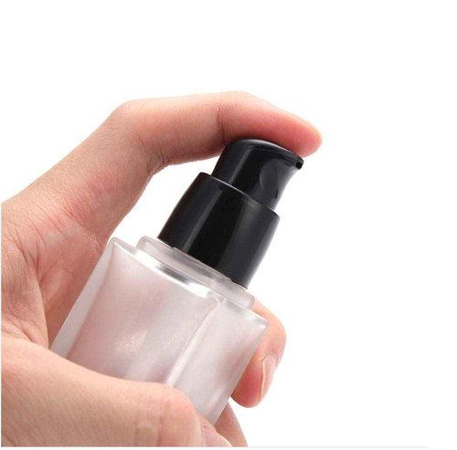 USRommaner 4 Pack,1 oz/30ml Matte Glass Essence Lotion Pump Bottle,Empty Square Cosmetic Container Travel Liquid Foundation Base Dispenser Vials with Pressure Pump Head and Lid