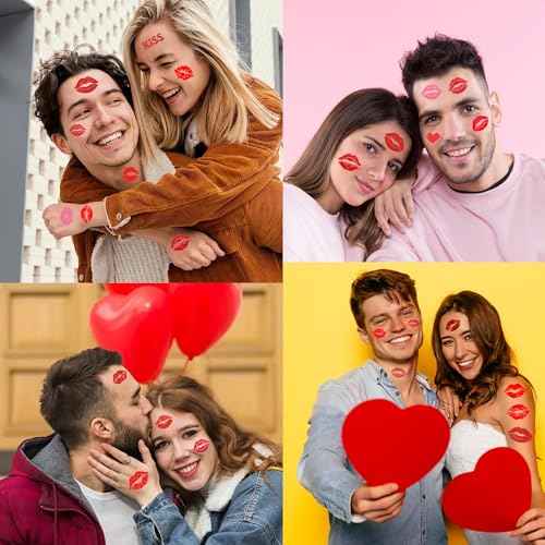 Valentines Lip Temporary Tattoos, Red Pink Lip Print Kiss Face Tattoo Stickers Body Decorations for Girls Kids