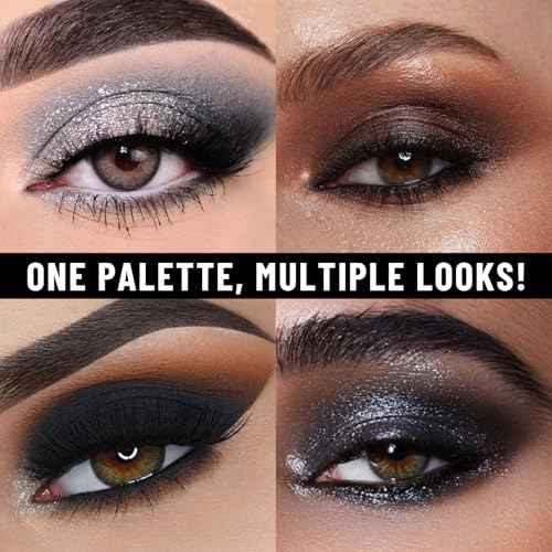 UCANBE Smokey Eyeshadow Palette, Dark Black White Gray Silver Natural Nude Matte Shimmer Eye Shadow Make Up Pallet for Smoky Emo Goth Makeup, 12 Color High Pigmented Long Lasting Waterproof Pallete