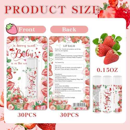 30 Pack Strawberry Baby Shower Games Lip Balms Bulk Games Prizes Party Gifts for Guests Friends Gender Reveal Favors Decorations Souvenirs Baby Thanksgiving Christmas Gift Bags Stuffers(Strawberry)