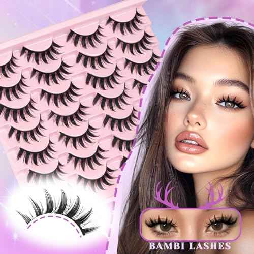 Losha Lashes Spiky Manga Lashes 14 Pairs Anime False Eyelashes 8D Wispy Eye Lashes Kit with Lash Glue and Lash Tweezers Natural Soft Fake Eyelashes (Cutes)
