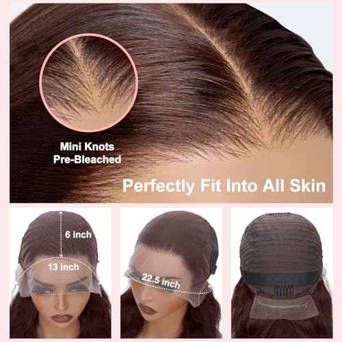 24 Inch Chocolate Brown Lace Front Wig Human Hair 200 Density Body Wave 13x6 Hd Lace Front Wigs Human Hair Pre Plucked Brown Human Hair Wigs for Women