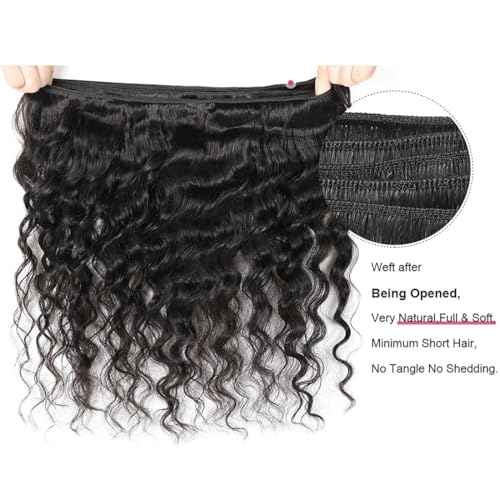 Loose Deep Wave Bundles with Closure(16 18 20+14 Inch,Free Part) Human Hair Pre Plucked with Baby Hair 12A Loose Wave Bundles and Closure Unprocessed Human Hair Deep Curly Closure with Bundles