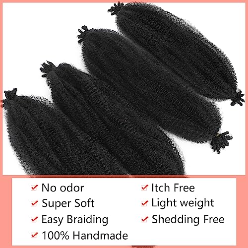 Anemoi Marley Twist Braiding Hair, 10 Inch 4 Packs Springy Afro Kinky Twist Hair For Braiding,Black Pre-Fluffed Spring Twist Hair, Twisted Up Marley Hair For Women Crochet Braids(10inch,4packs,1B#)