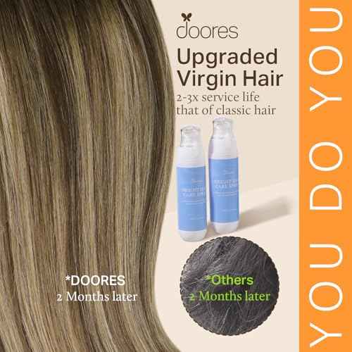 DOORES Micro Beaded Hair Extensions Human Hair extension, Balayage Chocolate Brown to Caramel Blonde 24 Inch 50g/50s, Micro Ring Hair Extensions Human Hair
