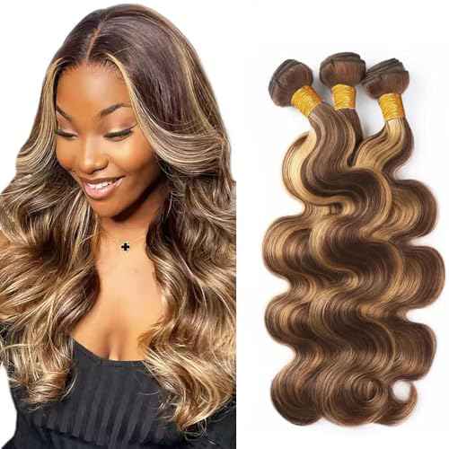 P4/27 Brown Bundles Human Hair Highlight Bundles 30 32 34 Inch Unprocessed Brazilian Virgin Remy Hair 3 Bundle Honey Blonde Body Wave Bundle Human Hair Extensions