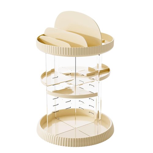 Yieach Rotating Make up Organizer for Countertop,Adjustable Spinning Skincare Organizers,Vanity Organizers and Storage,Bathroom Lazy Susan Organizer for Beauty Product and Spin Skin Care Holder,Beige