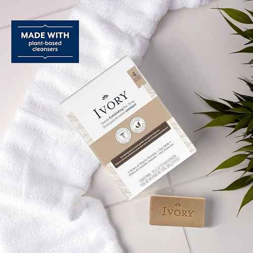 Ivory Exfoliating Bath Bar Soap, Designed for Whole Family with Plant-Based Cleansers, Made Without Heavy Perfumes, Parabens or Phthalates, Warm Vanilla + Oat Milk Scent, 3.17 oz (4 Count)