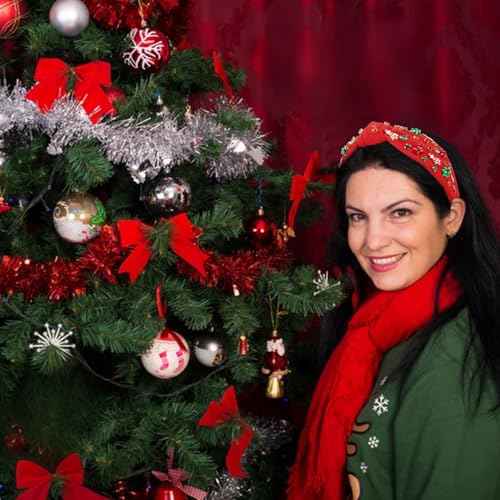 YARIEW Christmas Headbands for Women Christmas Tree Red Green Xmas Bow Jeweled Crystal Xmas Headband Hair Accessories Holiday Decorations