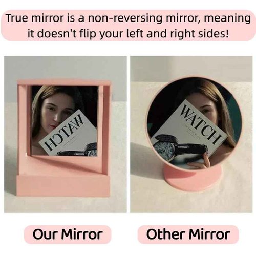 Oulores Non-Reversing Mirror with Real Image Reflection - Beveled Standing Cosmetic Inverted Mirror for Makeup, Hair Styling, Grooming, Facial Correction