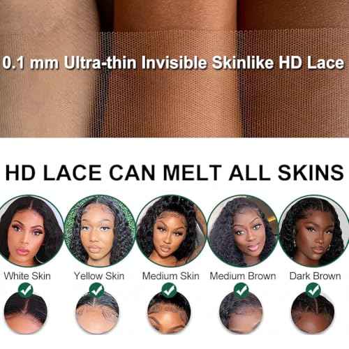 ITODAY 13x6 Deep Wave Lace Front Wigs Human Hair 200% Density 24 Inch Curly Human Hair Wig for Women Natural Black HD Transparent Lace Glueless Frontal Wigs Pre Plucked Natural Color