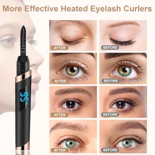 Heated Eyelash Curler, Electric Eyelash Curler, Rechargeable Lash Curler for Makeup Natural Curling Eye Lashes and 24 Hours Long Lasting - Black 2025 Updated New Model B