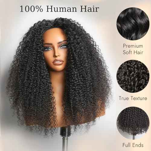 Half Wig Human Hair 210 Density Kinky Curly Half Wig for Black Women 3 In 1 Seamless Flip Over Human Hair Half Wig Glueless Wear and Go Beginner Friendly Drawstring Headband Wig Human Hair 22 inch