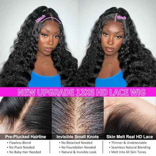 13x6 HD Lace Front Wigs Human Hair 200% Density Curly Deep Wave Wig 16 Inch Deep Wave Lace Front Wigs Human Hair Pre Plucked Curly Wig for Women Natural Color