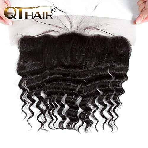 QTHAIR 16A 13X4 Loose Deep Wave Swiss Lace Frontal Transparent HD Ear to Ear Lace Frontal 20" Brazilian Loose Deep Wave Human Hair for Black Women 150% Density