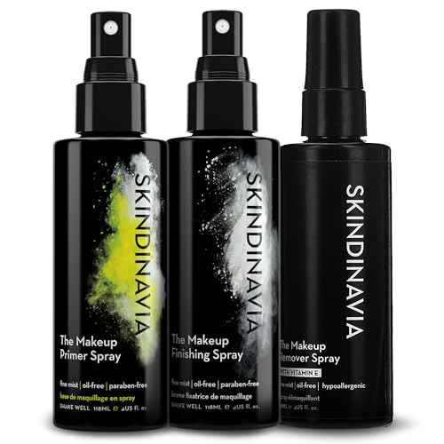 Skindinavia Makeup Primer + Finishing + Makeup Remover Spray, Hydrating Spray, Pore Minimizing Primer Mist, Long Lasting, Waterproof Mist, Hypoallergenic Cleansing Mist, (3 x 4 Fl. Oz.)