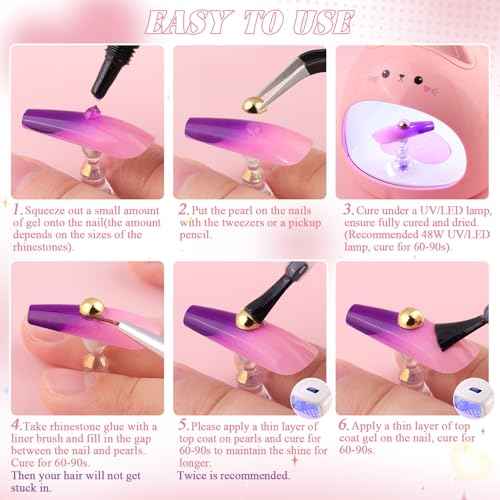 Silver and Gold Nail Charms and Gems, 1.5-5mm Half Round Flatback Nail Pearls Ball Beads for Nails with Pickup Pencil and Tweezers, Pearl Nail Charm Rhinestones for Crafting Face Hair Manicure DIY