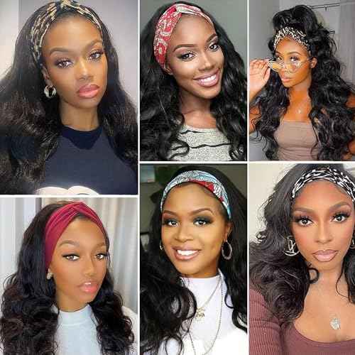 26 Inch Headband Wig Human Hair Body Wave Headband Wigs for Black Women Brazilian Virgin Hair Wear and Go Glueless Wig None Lace Front Wigs for Beginners 150% Density Natural Black Color