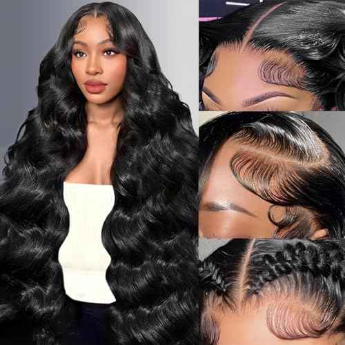 30 Inch Body Wave Lace Front Wigs Human Hair With Baby Hair 13x6 Hd Lace Frontal Wigs Pre Plucked Black Body Wave Wig Human hair 220% Density Long Black Lace Front Wigs For Women