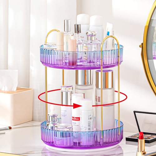 shuang qing Lazy Susan Rotating Makeup Organizer for Vanity, High-Capacity Skincare Clear Make Up Storage Perfume Organizers Cosmetic Dresser Organizer Countertop 360 Spinning（1 Tier-Green）