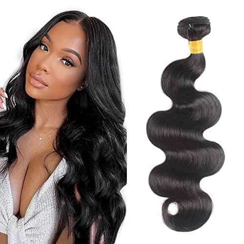 Hswpawk Hair 100% Unprocessed Brazilian Body Wave 1 Bundle Human Hair Natural Black Color Brazilian Body Wave Bundle Human Hair Weft (28 Inch)