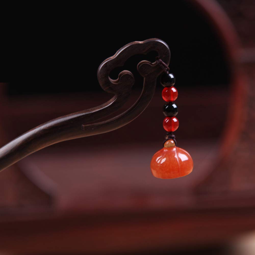 TOP SEWING Chinese Jade Retro Handmade Wooden Hairpin Classical Red Lotus Hair Sticks Headdress Hair Chopsticks for Long Hair Party Daily