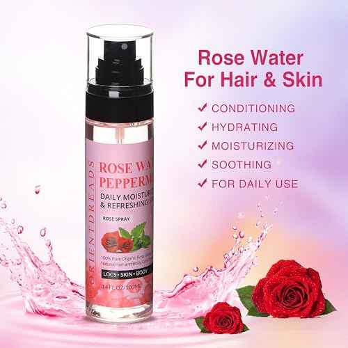 Moisturizing Rose Water and Peppermint Hair Scalp Refresher with Castor Oil for Locs and Dreadlocks - Natural Loc Care and Maintenance (3.4oz)