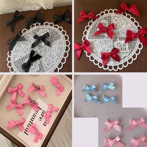 70PCS Mini Hair Bows for Women Girls,Pink Bows for Hair Red Hair Bows Ribbon Bowknots Hairclips Pink Ribbon Bows Black Satin Bow Hair Clips for Hair Design