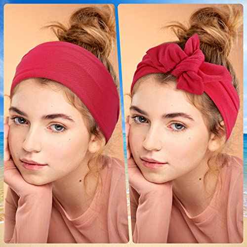 WILLBOND 6 Pieces Wide Headbands for Women, Adjustable Bandana Headband Tie, Knotted African Hairband, Yoga Elastic Non Slip Floral Hairbands for Running Hiking Cycling Workout(Solid Patterns)