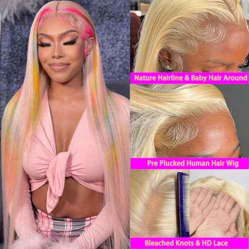 bunGiol 613 Blonde Lace Front Wig Human Hair 13x4 HD Transparent Wig 180% Density 28 Inch Brazilian Glueless Straight Lace Front Wigs Human Hair Pre Plucked With Baby Hair Bleached Knots