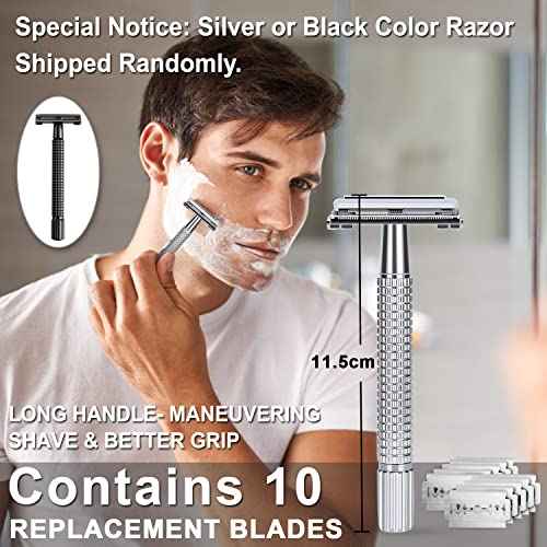 Shaving Kit for Men, Include Safety Razor, Sandalwood Cream, Aftershave, Pre Shave Oil, Shaving Brush and Bowl, Shaving Apron Bib -Unique Gifts for Him Stocking Stuffers