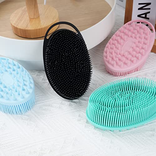 2 PC Silicone Exfoliating Body Scrubber, 2 in 1 Silicone Body Shampoo Brush, Soft Silicone Loofah for Sensitive Skin, Shower Silicone Hair Scalp Massager, Easy to Clean, Lather Well (Black&Blue)