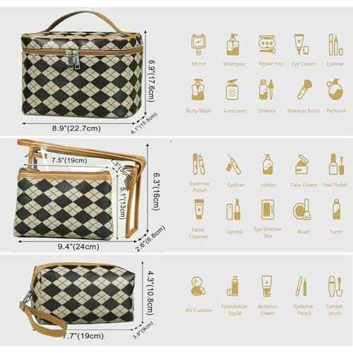 Makeup Bag 4 Pcs Waterproof Cosmetic Bag Set Portable Travel Cosmetic Bag Multifunction Organizer Storage Bag Toiletry Bag forWomen and Girls (BROWN)