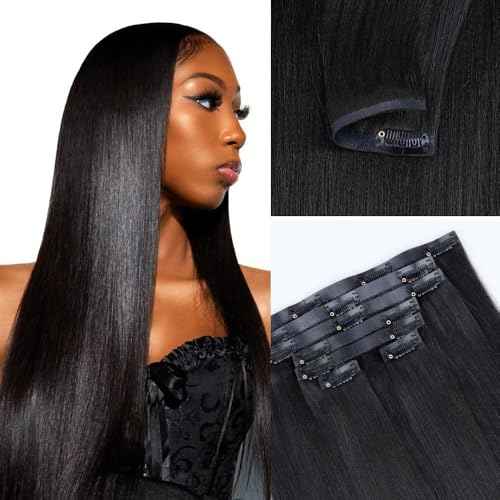 Yaki Straight Seamless Clip in Hair Extensions Remy Human Hair Extensions 2Pack 200g 14pcs Yaki Straight Clip Ins Hair Extensions Clip In Human Hair 16Inch Natural Black