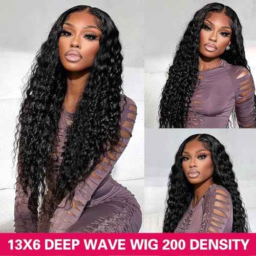 24 Inch Deep Wave Lace Front Wigs Human Hair 13x6 HD Lace Frontal Wigs Human Hair Pre Plucked Natural Color Glueless Wig 180% Density Deep Curly Wigs for Black Women