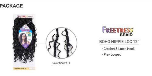 FREETRESS BRAIDS Crochet Braids Boho Hippie Loc 12 inches (3-pack, 1B)