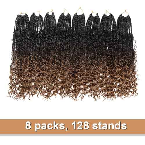 Goddess Box Braids Crochet Hair With Curly Ends 14 Inch Bohomian Box Braids Crochet Braids 8 Packs 3X Crochet Braids Synthetic Braiding Hair Extension for Black Women (14 Inch (Pack of 8), 1B-4-30)¡¦¡¦
