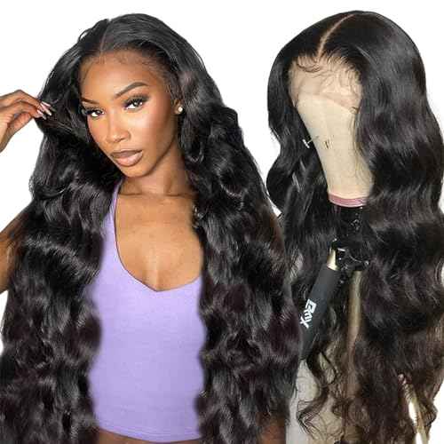 Natural Black 32 Inch 13x4 200 Density Lace Front Wigs Human Hair Body Wave HD Transparent Pre Plucked Frontal Curly Glueless for Women