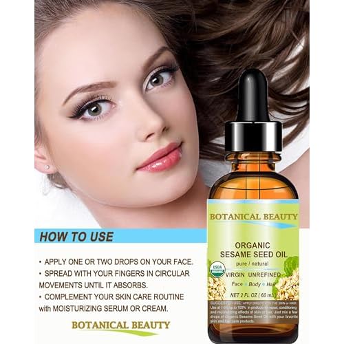 Botanical Beauty Organic SESAME SEED OIL 100% Pure Natural Virgin Unrefined Undiluted Cold Pressed Carrier Oil for Face, Skin, Body, Hair, Massage, Nails (1 Fl Oz 30 ml)
