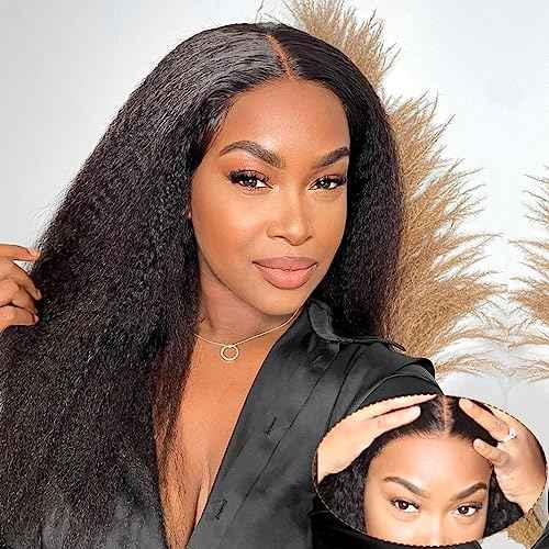 Domiso Wear and Go Glueless Wig Pre Plucked Pre Cut 7x5 Lace Wig Kinky Straight Lace Front Wigs Human Hair for Women Brazilian Beginners Wig Natural Hairline Breathable Cap 200% Density 18 Inch