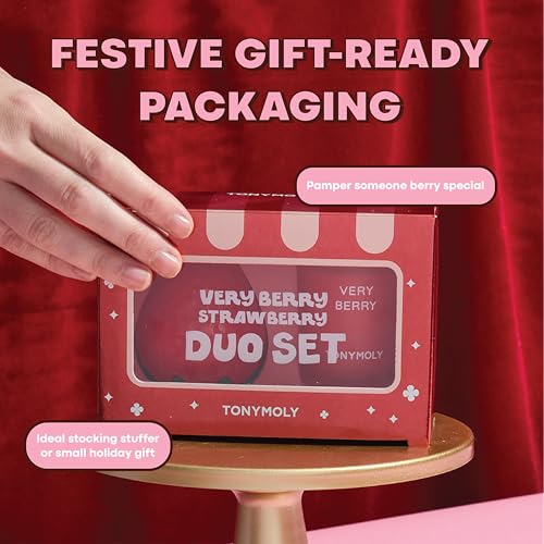 TONYMOLY Very Berry Strawberry Duo Gift Set | Hydrating Hand Cream with Sweet Strawberry Scent & Limited Edition Candle | Holiday Self-Care & Relaxation Gift for Women