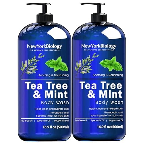 New York Biology Tea Tree Mint Body Wash for Men and Women - Moisturizing Body Wash Helps Soothe the Skin - Refreshing and Hydrating Cleanser for Body and Feet - 16.9 Fl Oz (Pack of 2)